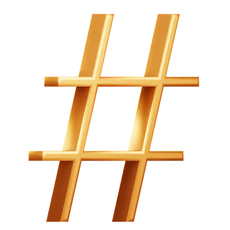 Golden Hash Symbol  3D Icon