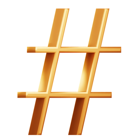 Golden Hash Symbol  3D Icon