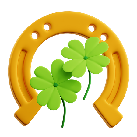 Golden Horseshoes With Clover Leaves  3D Icon