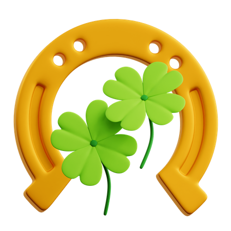 Golden Horseshoes With Clover Leaves  3D Icon