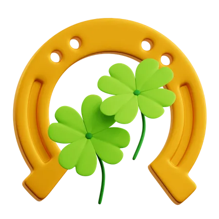 Golden Horseshoes With Clover Leaves  3D Icon
