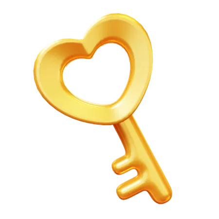 Cute Cartoon 3 D Golden Love Key Heart Shaped Happy Valentines Day Anniversary Wedding Love Concept 3D Icon