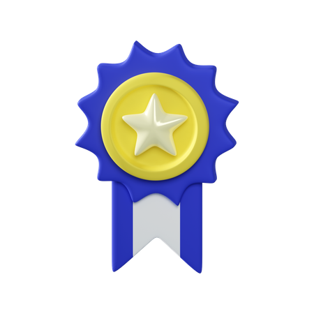 Golden medal with blue ribbon 3D Illustration