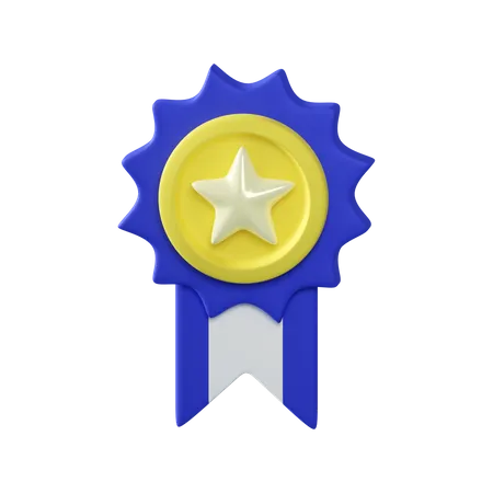 3 D Object Rendering Icon Of Golden Medal With Blue Ribbon Reward Achievement 3D Illustration