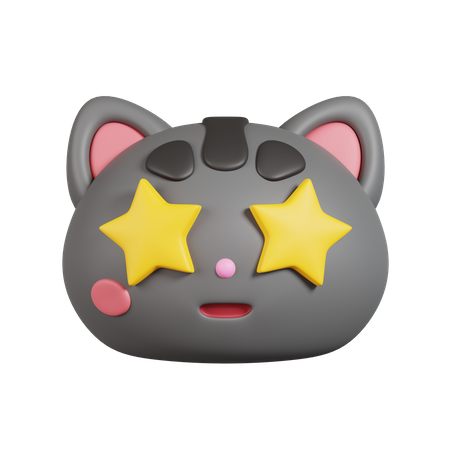 Golden Stars For Eyes Excited Cat  3D Emoji