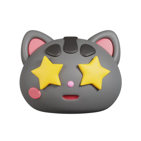 Golden Stars For Eyes Excited Cat  3D Emoji