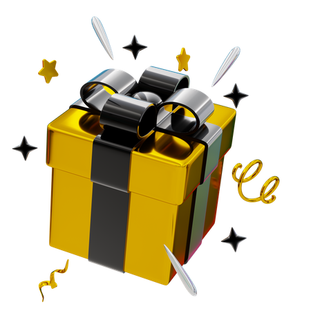 Golden Surprise Gift Box With Sparkles  3D Icon