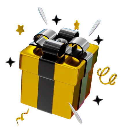 Golden Surprise Gift Box With Sparkles 3 D 3D Icon