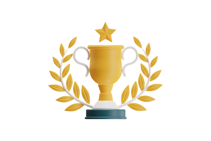 Golden Trophy With Laurel Wreath And Star  3D Icon