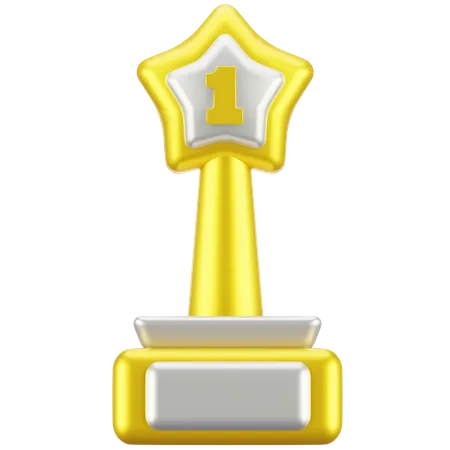 Golden Trophy With Number One  3D Icon