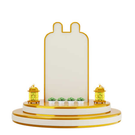 Goldenes weißes elegantes Moscheenpodium  3D Illustration