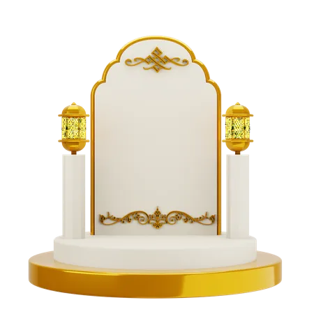 Goldenes weißes elegantes Moscheenpodium  3D Illustration