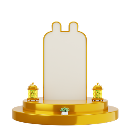 Golden White Elegant Mosque Podium  3D Illustration