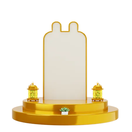 Golden White Elegant Mosque Podium  3D Illustration