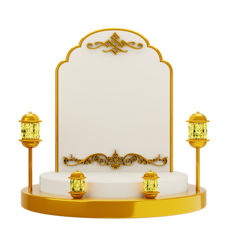 Golden White Elegant Mosque Podium  3D Illustration