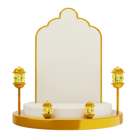 Golden White Elegant Mosque Podium  3D Illustration