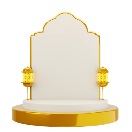 Golden White Elegant Mosque Podium  3D Illustration