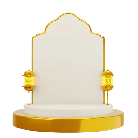 Golden White Elegant Mosque Podium  3D Illustration