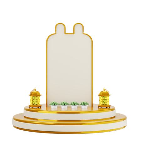 Golden White Elegant Mosque Podium  3D Illustration