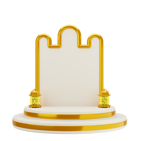 Golden White Elegant Mosque Podium  3D Illustration