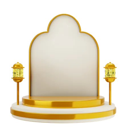 Golden White Elegant Mosque Podium  3D Illustration