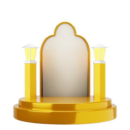 Golden White Elegant Mosque Podium  3D Illustration