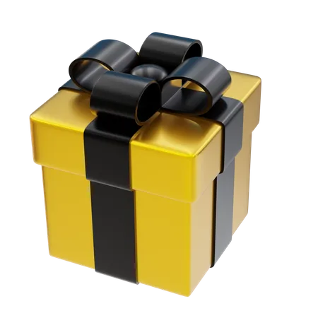 Goldene Geschenkbox mit schwarzer Schleife  3D Icon