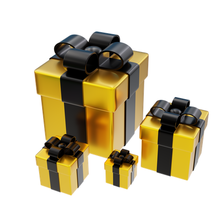 Goldene Geschenkbox mit schwarzer Schleife  3D Icon