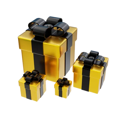 Goldene Geschenkbox mit schwarzer Schleife  3D Icon