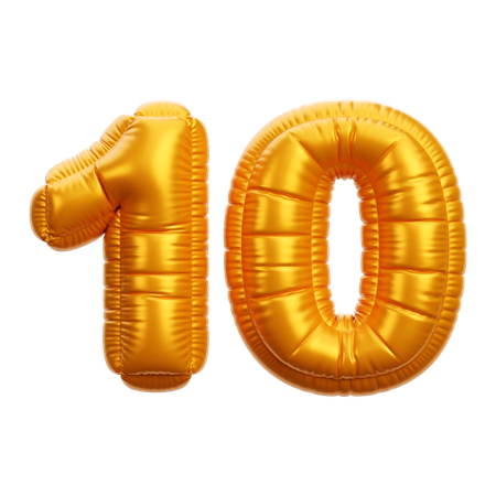 Goldener Ballon Nummer 10  3D Icon