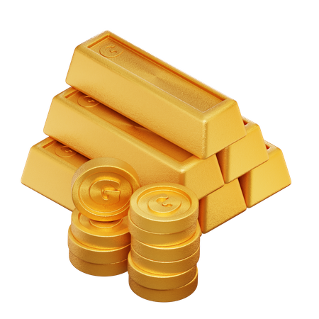 Goldbarren und Goldmünzen  3D Icon