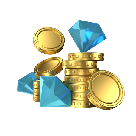 Goldmünze und Diamant  3D Icon