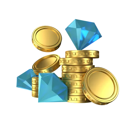 Goldmünze und Diamant  3D Icon