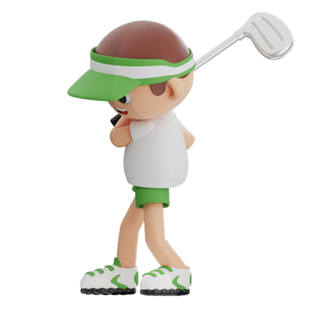 Golf Player Hitting Golf Ball  3D Illustration