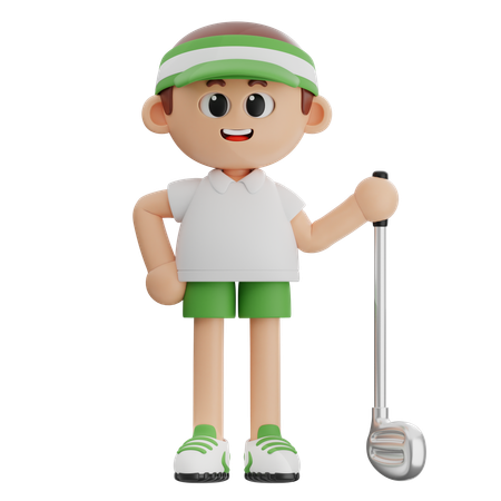 Golf Player Holding Golf Stick  3D Illustration