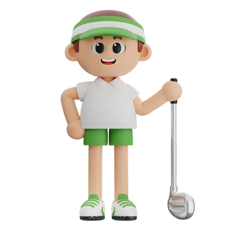 Golf Player Holding Golf Stick  3D Illustration