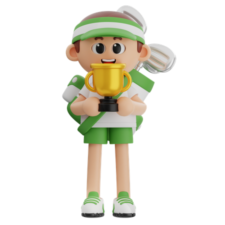 Golf Player Holding Trophy Cup  3D Illustration