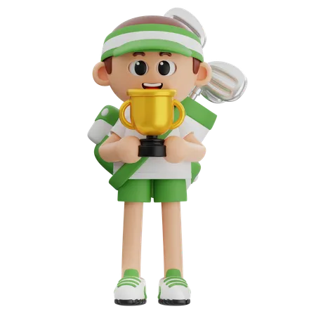 Golf Player Holding Trophy Cup  3D Illustration