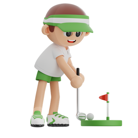 Golf Player Putter Golf Ball  3D Illustration