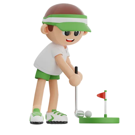 Golf Player Putter Golf Ball  3D Illustration