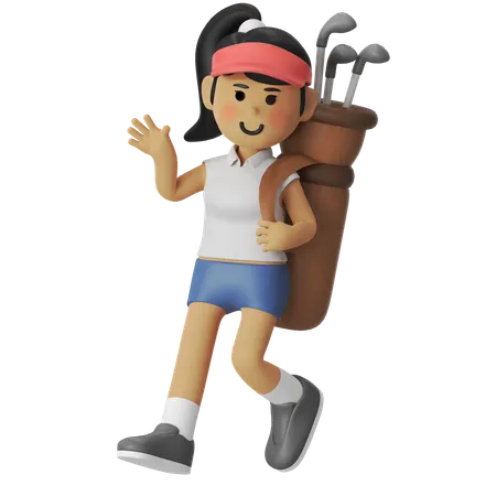 Golf Stick Bag Girl  3D Illustration