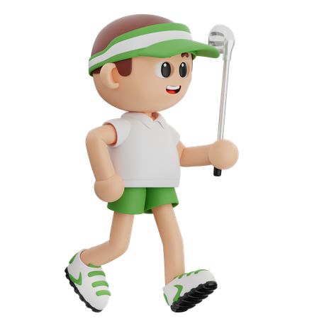 Golfspieler zu Fuß mit Golfstock  3D Illustration