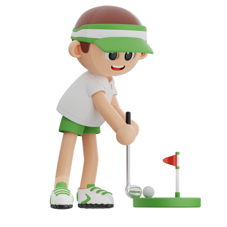 Golfspieler Putter Golfball  3D Illustration