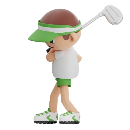 Golfspieler schlägt Golfball  3D Illustration