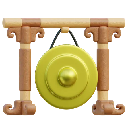 A Vibrant 3 D Illustration Of A Classic Golden Gong Suspended On A Wooden Frame An Iconic Musical Instrument Used In Various Cultures 3D Icon