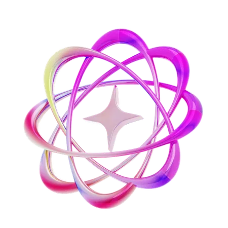 Gradient Pink Y 2 K Star With Four Oval Line Shape  3D Icon