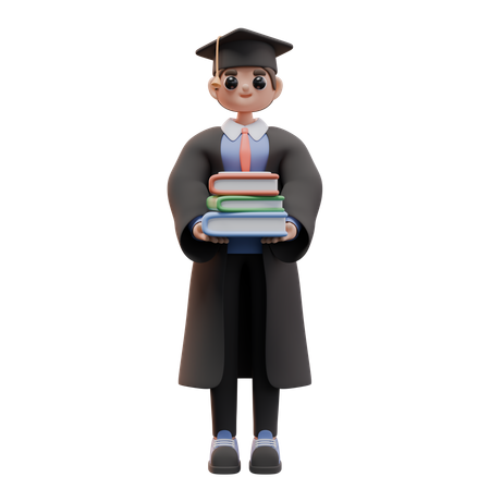 Graduate Boy Is Holding Books Pile  3D Illustration