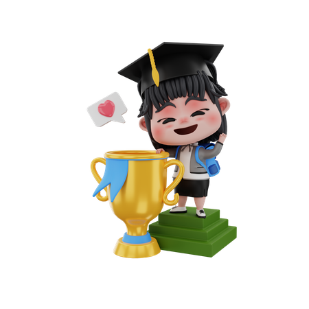 Graduate girl with award  3D Illustration