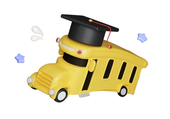 Graduate Hat On School Bus  3D Icon