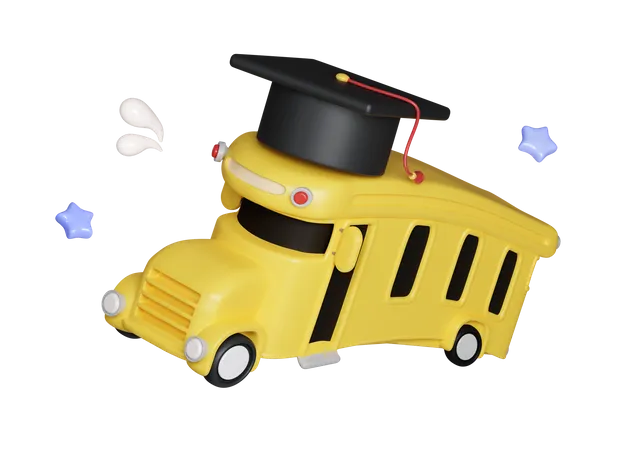3 D Render School Bus And Graduate Hat Icon Isolated On Pastel Background Icon Symbol Clipping Path Education 3 D Render Illustration 3D Icon